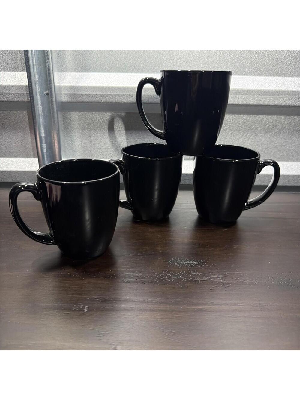 Corelle Coordinates Stoneware BLACK Coffee Cup Mugs Set of 4 City Block, Noir *